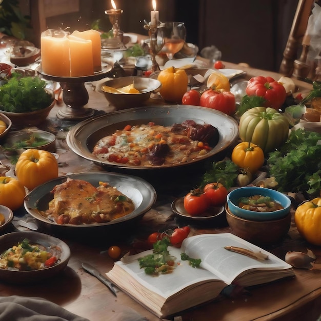 Kolacja przy świecach z kilku dań